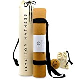 aGreenie® Tapis de yoga premium avec lignes d'alignement / 4mm antidérapant liège caoutchouc naturel / tapis de yoga liège y ...