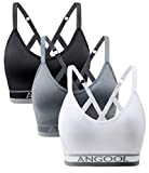 ANGOOL Brassiere Sport Femme Maintien Fort Elastique Amovibles Coussinets Fitness Yoga Soutien Gorge Sport, Noir+Gris+Blanc, L