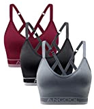 ANGOOL Brassiere Sport Femme Maintien Fort Elastique Amovibles Coussinets Fitness Yoga Soutien Gorge Sport, Noir+Gris+Rouge, S