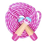Corde à sauter pour enfants, 2.8 m corde à sauter rose avec poignée en bois pour enfants, filles et garçons, ...