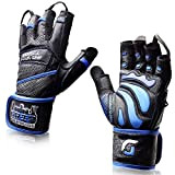 Grip Power Pads Elite Leather Gym Gloves with Built-in 2” Wide Wrist Wraps - Leather Glove Design for Weight Lifting, ...