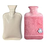 Hot Water Bottle with Soft Cover,Wärmeflasche2 Litres - Hot Water Bottle for Children, Hot Water Bottle for Neck Hot,Shoulders.Abdomen-pink