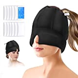 i THERAU Gel Bonnets des Migraine Chapeau rafraîchissant en masque migraine pour soulagement avec12 sachets de gel- noir