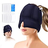 i THERAU Gel Bonnets des Migraine Chapeau rafraîchissant en masque migraine pour soulagement avec12 sachets de gel-Bleu