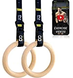 Kit anneaux de gymnastique Double Circle, en bois - Avec sangles numérotées et guide vidéo d'exercices (français non garanti) - ...