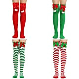 Lot de 4 paires de chaussettes de Noël hautes au-dessus du genou pour femme, 4 paires - A, taille unique
