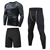 Niksa Ensemble Compression Homme Tenue Sport Fitness Vêtement Running Tee Shirt Compression Legging Sport Short Running Noir L