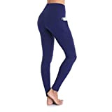 Occffy Legging de Sport Femme Pantalon de Yoga avec Poches Yoga Fitness Gym Pilates Taille Haute Gaine DS166,M,Bleu Foncé