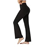 Pantalon Yoga Femmes Bootcut Sport Large Pantalons Taille Haute Fluide Legging Travail Contrôle du Ventre Fitness avec Poche-Noir-S