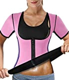 (Pink Black reversible, XXL) - Sauna Sweat Vest Women Weight Loss Neoprene Slimming Hot Body Waist Trainer with Zipper