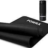 POWRX- Tapis de gymnastique (183 x 60 x 1 cm, Noir) / tapis de yoga premium avec sangle de transport ...