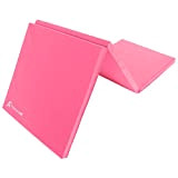 ProsourceFit Tri-Fold Folding Exercise Mat with Carrying Handles, 6-Feet Length x 2-Feet Width x 1.5-Inch Thickness, Pink