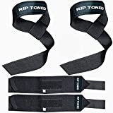 Rip Toned Lifting Straps + Wrist Wraps Bundle (1 Pair of Each) Bonus Ebook for Weightlifting, Xfit, Workout, Gym, Powerlifting, ...