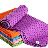 Serviette de tapis de yoga en microfibre, antidérapant et adhérence humide, serviette de yoga avec points en PVC anti-saut, Pilates, ...