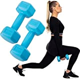 SPRINGOS Jeu d'haltères hexagonaux, pour femme, pour l’entrainement aux haltères, le fitness, l’aérobic, Bleu 2 x 1 kg.