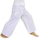 (Striped - White).!!. Thai Fisherman Pants Cotton 100% Traditional Tailoring Style Yoga Pants , Relax Pants , One Size
