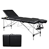 Table de Massage 3 Zones Pliante, Cosmétique Lit de Massage Aluminium Professionnel Portable Ergonomique avec Sac de Transport - Noir