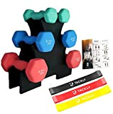TACKLY Kit de Haltères en néoprène 1 kg / 2 kg / 3 kg + Sangles élastiques Musculation Fitness et ...