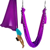 Wellsem® - Hamac élastique de 5 m pour Pilates Yoga Swing Yoga aérien avec mousqueton et chaîne en guirlande, violet