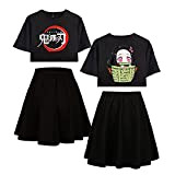 Yumenam Fille Demon Slayer Survêtement Kamado Nezuko Imprimé Crop Tops + Jupe Ensemble de 2 PCS Casual Manches Courtes T-Shirt ...